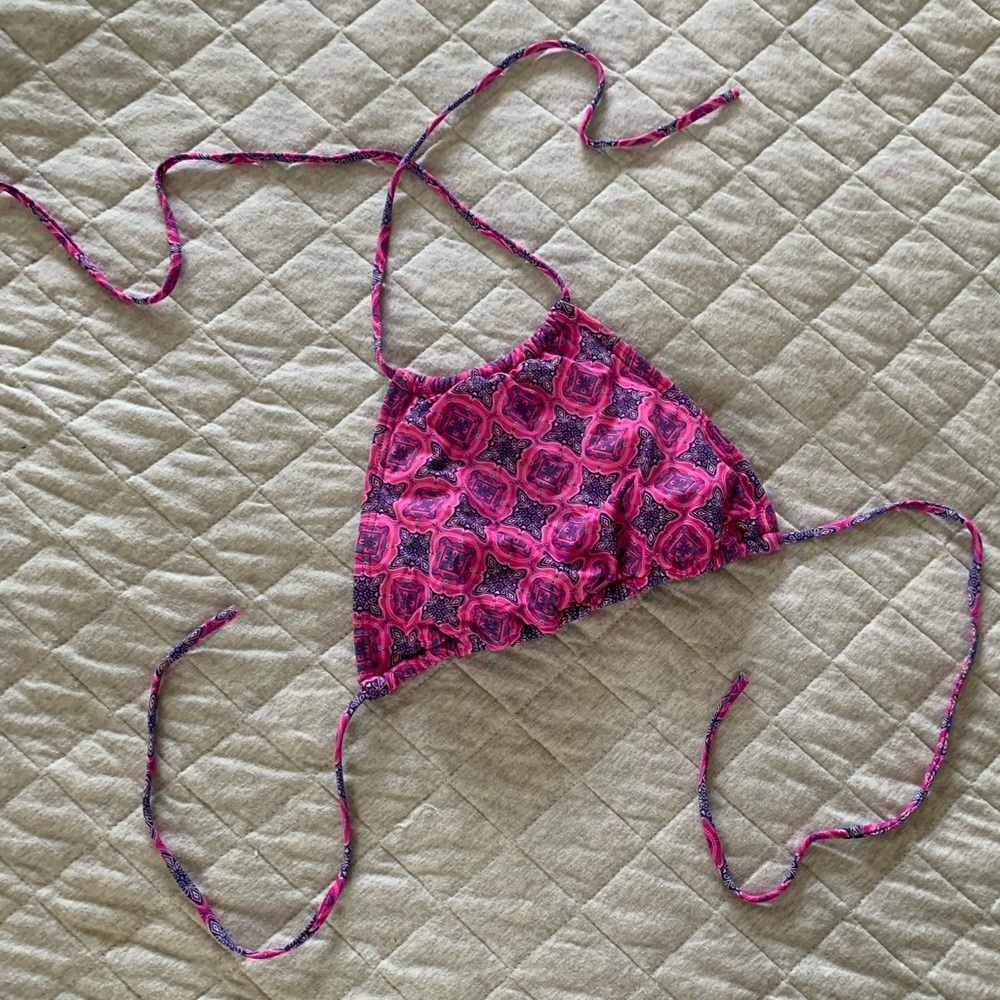 Pink blue/purple high neck abstract diamond boho print halter bikini top
